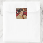 Zelfportret in profiel vierkante sticker (Tas)