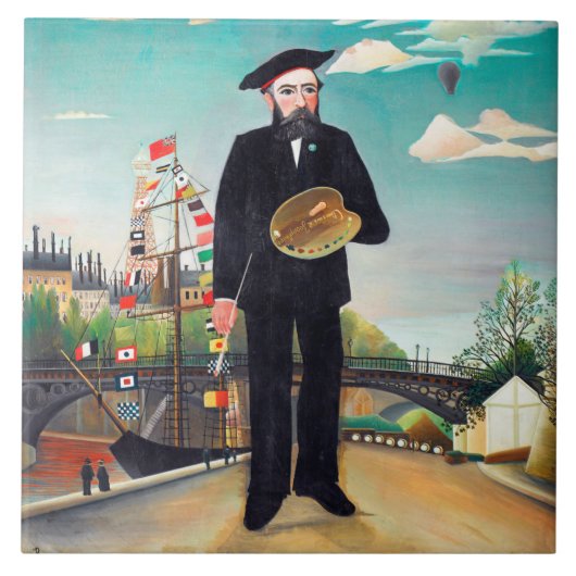 Zelfportret, landschap, Rousseau Tegeltje (Voorkant)