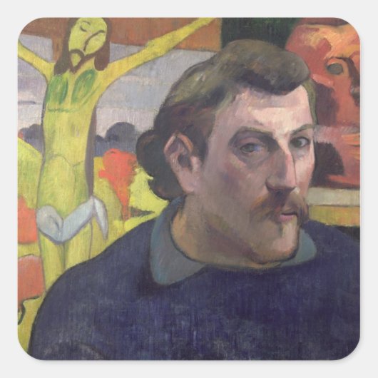 Zelfportret met de Gele Christus, 1890 Vierkante Sticker (Voorkant)