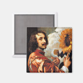 Zelfportret met een zonnebloem, kunstwerk uit 1632 magneet (Voorkant / Achterkant)