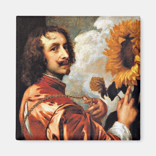 Zelfportret met een zonnebloem, kunstwerk uit 1632 magneet (Voorkant)