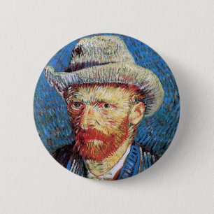 Zelfportret met grijze vilthoed van Vincent Van Go Ronde Button 5,7 Cm