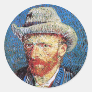 Zelfportret met grijze vilthoed van Vincent Van Go Ronde Sticker