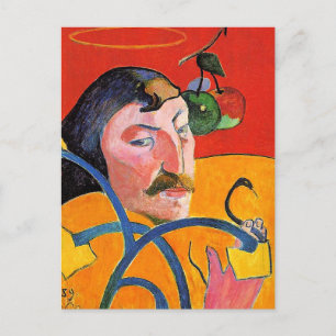 Zelfportret met halo en slang briefkaart