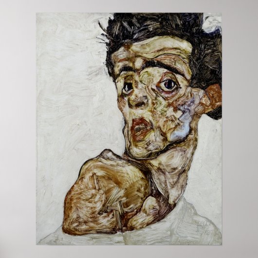 Zelfportret met kale schouder, door Schiele Poster (Voorkant)