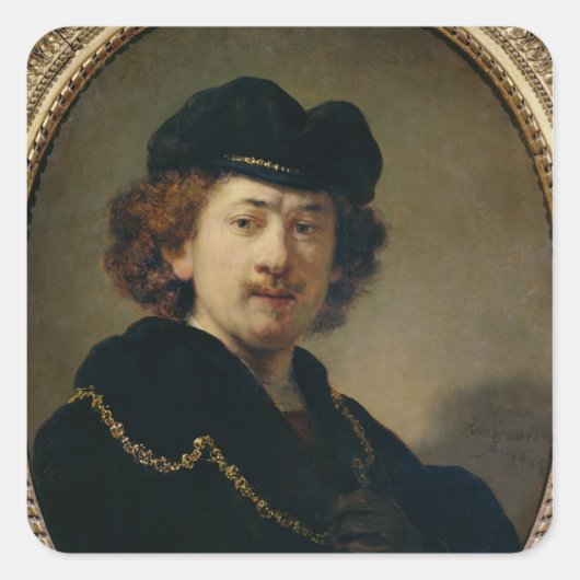 Zelfportret met Pet- en goudketen, 1633 Vierkante Sticker (Voorkant)