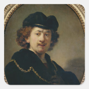 Zelfportret met Pet- en goudketen, 1633 Vierkante Sticker