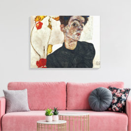 Zelfportret met Physalis | Egon Schiele | Canvas Afdruk