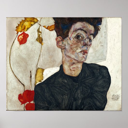 Zelfportret met Physalis | Egon Schiele | Poster (Voorkant)