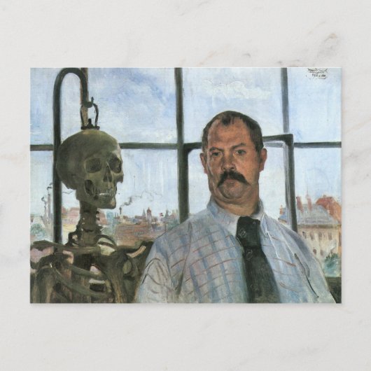 Zelfportret met skelet door Lovis Corinth Briefkaart (Voorkant)