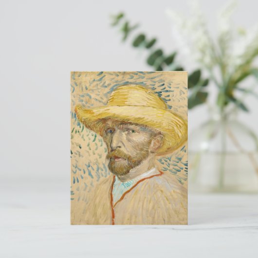 Zelfportret met stro Pet Van Gogh Fine Art Briefkaart (Staand voorkant)