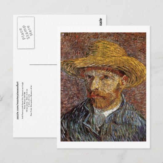 Zelfportret met stro Pet Van Gogh Fine Art Briefkaart (Voorkant / Achterkant)