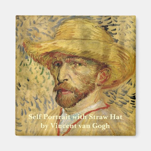 Zelfportret met strohoed van Vincent van Gogh Magneet (Voorkant)