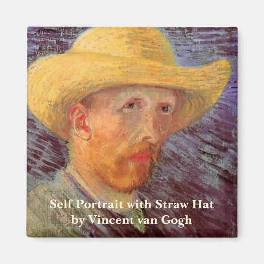 Zelfportret met strohoed van Vincent van Gogh Magneet (Voorkant)