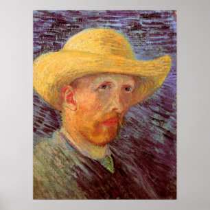 Zelfportret met strohoed van Vincent van Gogh Poster