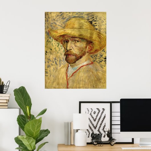 Zelfportret met strohoed van Vincent van Gogh Poster (Thuiskantoor)