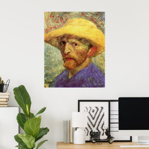 Zelfportret met strohoed van Vincent van Gogh Poster