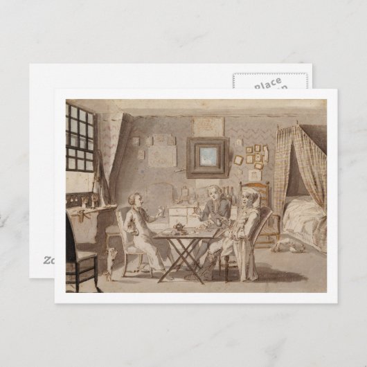 Zelfportret met twee jonge Mannen (pen en bruine i Briefkaart (Voorkant / Achterkant)