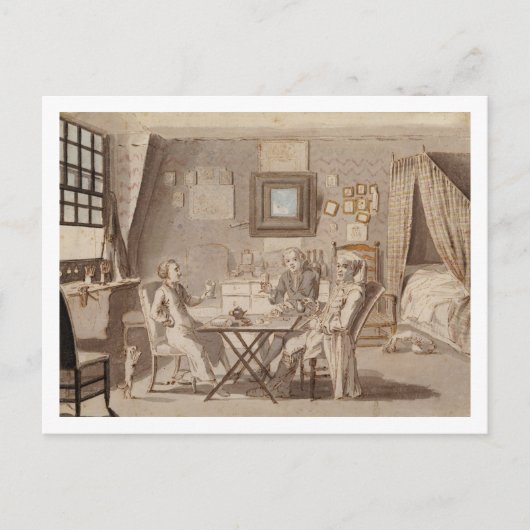 Zelfportret met twee jonge Mannen (pen en bruine i Briefkaart (Voorkant)