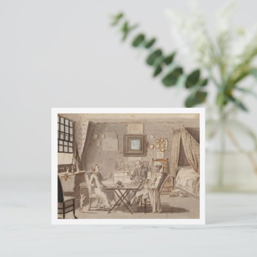 Zelfportret met twee jonge Mannen (pen en bruine i Briefkaart (Staand voorkant)