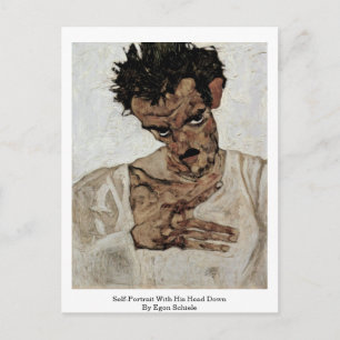 Zelfportret met zijn hoofd omlaag door Egon Schiel Briefkaart
