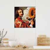 Zelfportret met zonnebloem, beroemd kunstwerk poster (Keuken)