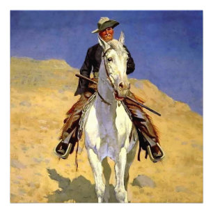 “Zelfportret op een paard” van Frederic Remington Foto Afdruk