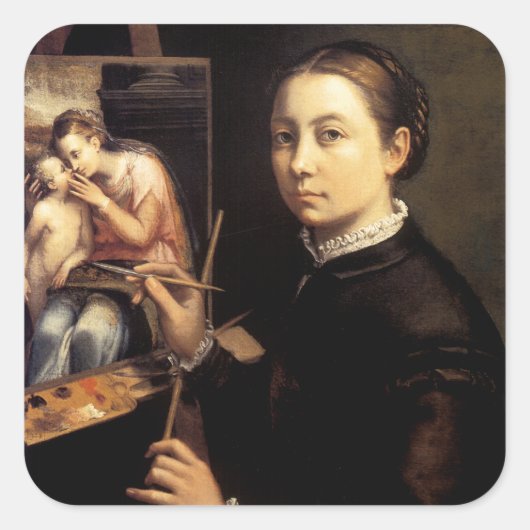Zelfportret op het Easel Vierkante Sticker (Voorkant)