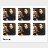 Zelfportret op het Easel Vierkante Sticker (Vel)
