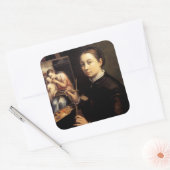 Zelfportret op het Easel Vierkante Sticker (Envelop)