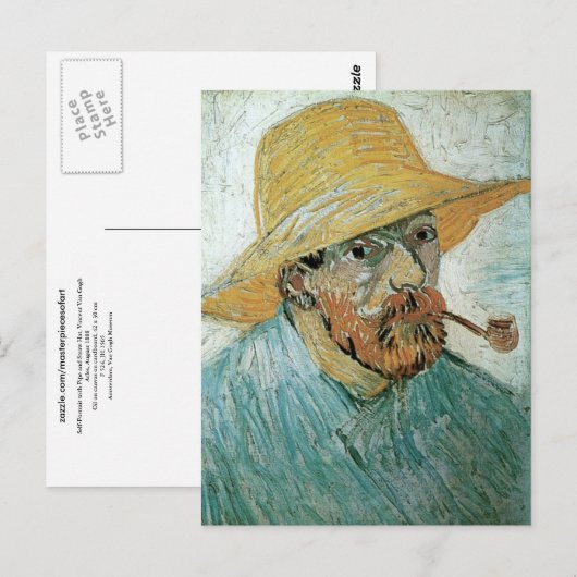 Zelfportret, pijpleiding, Pet, Van Gogh Fine Art Briefkaart (Voorkant / Achterkant)