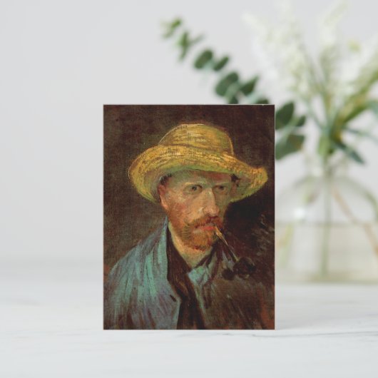 Zelfportret, stro Pet & pijp Van Gogh Fine Art Briefkaart (Staand voorkant)