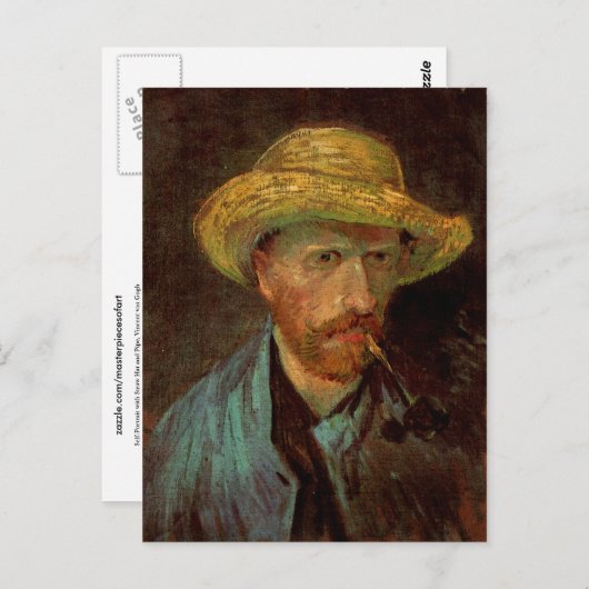 Zelfportret, stro Pet & pijp Van Gogh Fine Art Briefkaart (Voorkant / Achterkant)