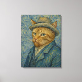 Zelfportret van een kat in de stijl van Van Gogh,  Canvas Afdruk