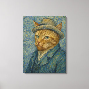 Zelfportret van een kat in de stijl van Van Gogh, Canvas Afdruk