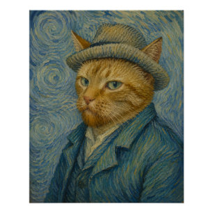 Zelfportret van een kat in de stijl van Van Gogh, Perfect Poster