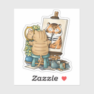 Zelfportret van een tijger met kattenvertrouwen sticker