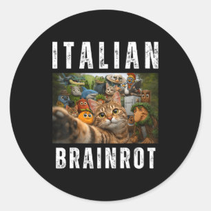 Zelfportret van kat met grappige Italiaanse brainr Ronde Sticker