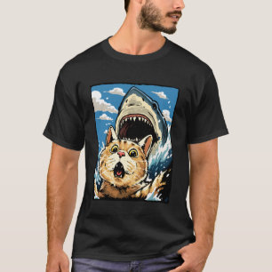 Zelfportret van kat met haai Grappige kat zwem aan T-shirt