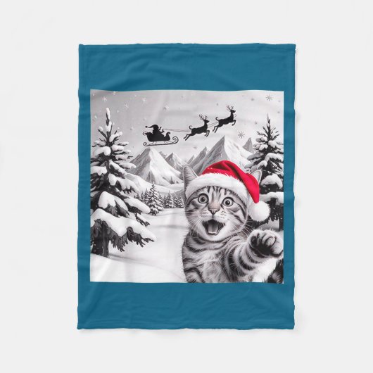 Zelfportret van kat met Kerstman Fleece Deken (Voorkant)
