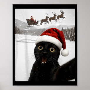 Zelfportret van kat met Kerstman Grappige Zwarte K Poster