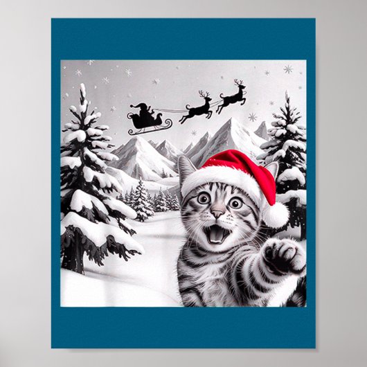 Zelfportret van kat met Kerstman  Poster (Voorkant)