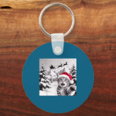 Zelfportret van kat met Kerstman  Sleutelhanger (Voorkant)