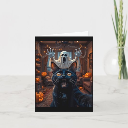 Zelfportret van kat met spook eng grappig Hallowee Kaart (Voorkant)