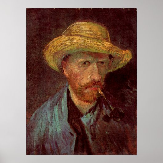 Zelfportret van Van Gogh met strohoed en pijp Poster (Voorkant)