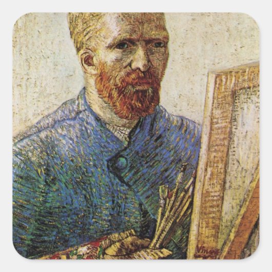 Zelfportret van Van Gogh voor het ezel Vierkante Sticker (Voorkant)