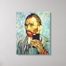 Zelfportret van Vincent Van Gogh met mobiele telef Canvas Afdruk