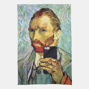 Zelfportret van Vincent Van Gogh met mobiele telef Theedoek
