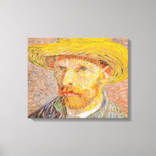 Zelfportret van Vincent Van Gogh met strohoed Canvas Afdruk (Voorkant)