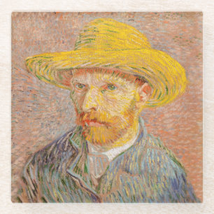 Zelfportret van Vincent Van Gogh met strohoed Glazen Onderzetter